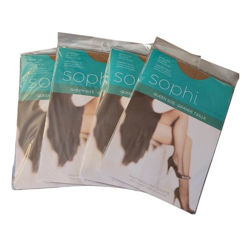 Sophi Sophisticated Miss Queen Pantyhose Beige Sheer Reinforced Toe Lot of 4